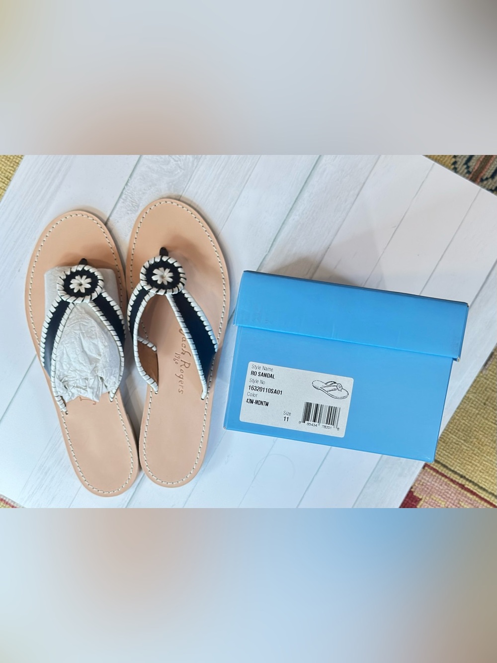 NWOT Jack Rogers Navy/Rope Capri Sandal - Classic Embellished Thong
